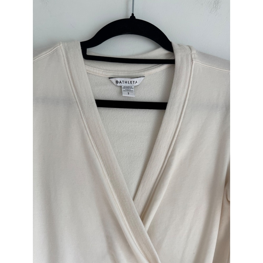 Athleta Coaster Luxe V-Neck Wrap Sweatshirt Cream White Thumbhole Small S - Picture 3 of 16